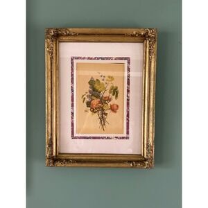 Vintage Botanical Print Framed Ornate Gold Frame Floral Wall Art 17x14